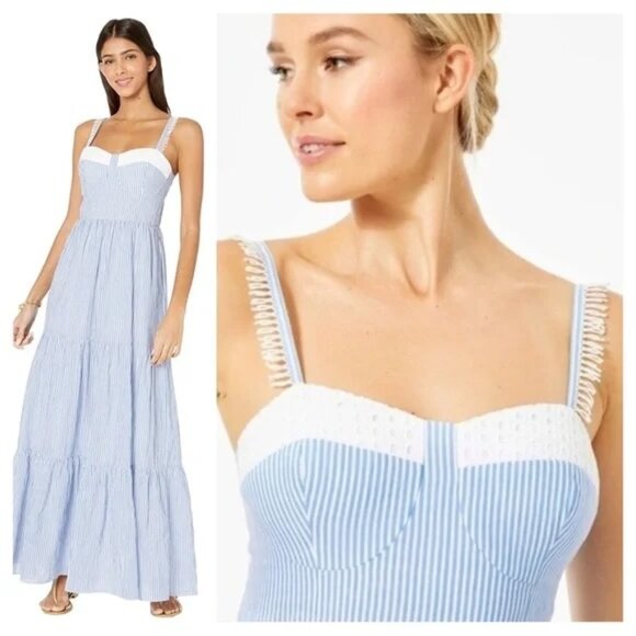 Lilly Pulitzer Jasmyn Maxi Dress Light Oxford Stripe Size 4 - Picture 1 of 6